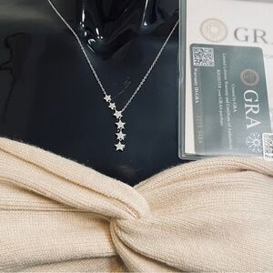 Moissanite Shooting Star Lariat Drop Necklace 925 Sterling Silver with GRA Cert